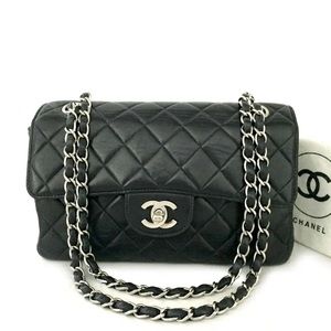 ULTRA RARE! CHANEL Classic Flap Leather Silver Chain Double Face 2-Sided Bag